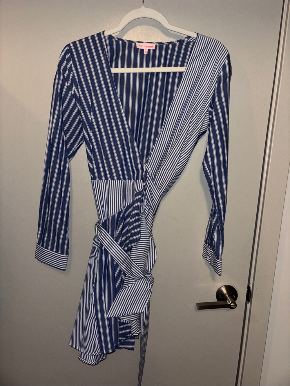 Renamed: Striped Wrap Mini Dress - Blue and White